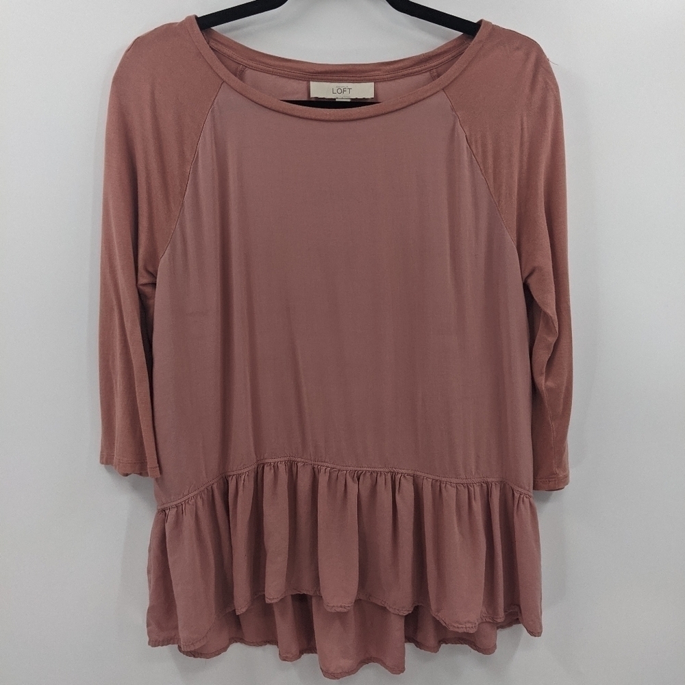 LOFT 3/4 Sleeve Ruffle Tee Top